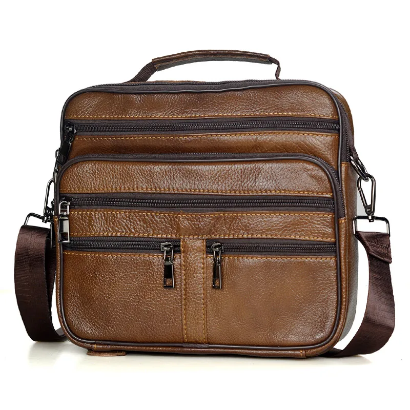 Coffee Men Genuine Leather Shoulder Bag Male Cowhide Leather Handbags Me... - £43.13 GBP