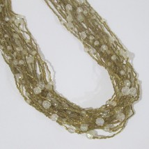 Gold Seed Bead Multi Strand Necklace With Clear Iridescent Beads 18 Inches Long - $19.77