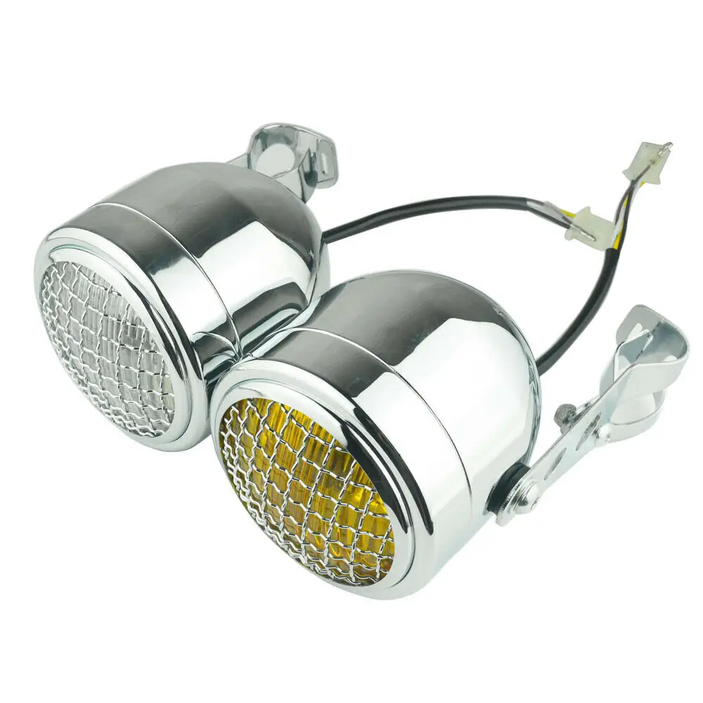 Universal Motorcycle Front Double Twin Round Headlight HeadLamp with Mount cket  - £155.53 GBP