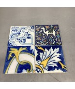 Set Of 4 Vintage Pottery Tiles - Camel, Flowers - $14.84