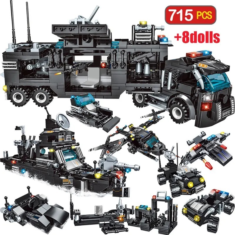 715pcs Warships Ship SWAT Building Blocks Vehicle Car Helicopter Robot B... - $56.99