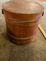 Antique Firkin Sugar Bucket W/SWING Handle &amp; Lid 10”High Bands - £87.31 GBP