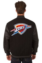 Oklahoma City Thunder Wool Leather Reversible Jacket Embroided Patch Logos Black - £200.45 GBP