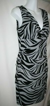 Sweet Storm MEDIUM Bodycon Cocktail Dress Gray Black Zebra Stripe V Neck Ruffles - $18.39