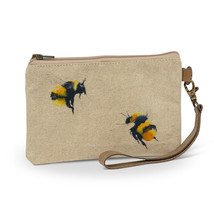 Bee Zip Pouch and Leather Carrying Strap 8" Long Flax Color Zipper Closure Lined image 1