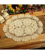 Crochet Cotton Lace Placemats Doilies 2pc, Oval, Beige, 12 x 17 inch - €20,23 EUR