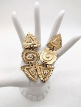Vintage Estate Gold Tone Geometric Clip On Dangle Earrings Tribal Statement - £11.91 GBP