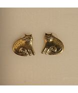 Vintage LAUREL BURCH Gold Tone Kitty Keshire Cat Earrings Pierced Post .75” - $29.53 CAD