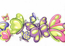 Bright Colorful Pink Purple Green Butterfly Double Edge Die Cut Wallpape... - £12.93 GBP