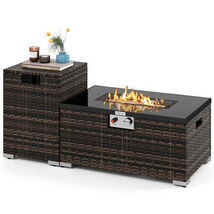 2-Piece Outdoor Rattan Fire Table Set 32 Inch Rectangle Gas Firepit with... - $360.05