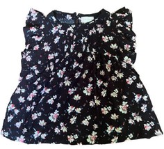 Altar&#39;d State Top Floral Pleated Blouse Size Small Flutter Sleeve Black Pink - £11.67 GBP