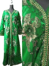 Luxury vintage Moroccan Green Takchita, Green Tulle and satin Kaftan dress - $270.99