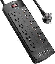 Power Strip,  Surge Protector with 12 Outlets and 4 USB Ports, 6 Feet Ext - $825.92 MXN