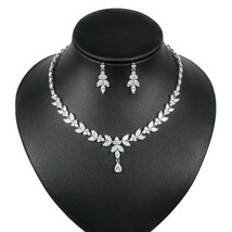 Ekopdee Brilliant Leaf Jewelry Set For Women Zircon Silver Color Wedding Bridal  - £35.43 GBP