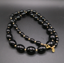  Vintage Monet Signed Necklace 14 Inches Graduated Black Beads &amp; Gold - $14.73