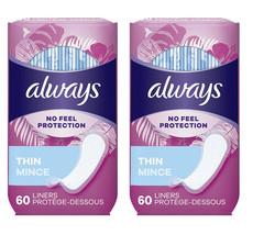 2 Pack Always Incredibly Thin Liners Wrapped Unscented Total 120 Count  - £13.19 GBP