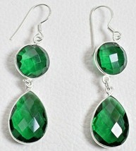 Sterling Silver Emerald Quartz Gemstone Handmade Women&#39;s Earring Gift For Sister - £37.34 GBP