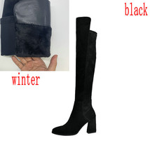 Sexy Over The Knee Boots Woman Suede Leather Thick High Heels Autumn Winter Blac - £111.31 GBP
