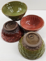 4 Anthropologie Orange Green Dessert Bowls Mixed Set Glazed Fishscale Small Dish - £55.09 GBP