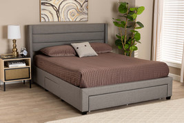 Alba Light Gray Fabric and Dark Brown Queen Size 3-Drawer Storage Platfo... - $10,267.92 MXN