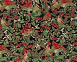 Cotton Cardinals on Branches Metallic Gold Fabric Print by the Yard D506.93 - $15.95