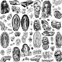 6 Sheets Large Chicano Temporary Tattoos For Men Women Adult Chicana Guadalupe G - £17.75 GBP