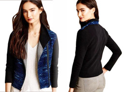 Anthropologie Front vs Back Moto Jacket Small 2 4 Blue Black Alpaca Blen... - $87.32