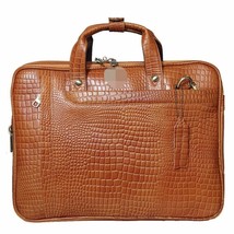 100% leather genuine croc print handmade laptop messenger bag with sling belt - £119.90 GBP