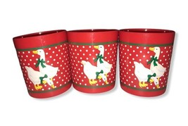 Vintage 1980’s Red, White &amp; Green Plastic Cups With Geese Set Of 3 - $12.45