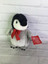 Russ Berrie Penguin Plush Stuffed Animal Toy Gray White Black Red Bow 33650 - £21.80 GBP