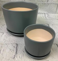 Succulent Plant Pots Glazed Ceramic Planters with Saucers Grey 2 Pack - £28.58 GBP
