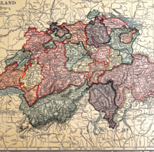 1917 Switzerland Map Atlas Of The World Antique Europe Hammond WW1 Era D... - $554.45 MXN