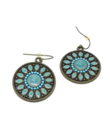 Blue Enamel BOHO Bohemian Aztec Floral Sunburst Drop Dangle Pierced Earr... - €10,55 EUR