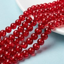 50 Crackle Glass Beads 8mm Red Veined Bulk Jewelry Supplies Mix Unique  - £5.88 GBP