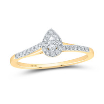 10kt Yellow Gold Womens Round Diamond Teardrop Halo Promise Ring 1/5 Cttw - £319.28 GBP