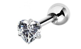 Stainless Steel Tragus with 4x4 mm Heart CZ Crystal - £9.59 GBP