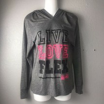 Flex Til You&#39;re Famous Hooded Tee Size Small Women&#39;s Long Sleeve Gray Pink - £13.99 GBP