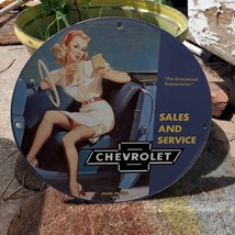 Vintage 1945 Chevrolet Automobile Sales And Service Porcelain Gas &amp; Oil ... - $125.00