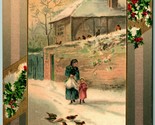 A Joyful Christmas Mother and Child Winter Scene Holly Embossed DB Postc... - £3.52 GBP