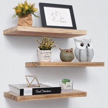 Floating Shelves, 17 Inch Wall Shelf Set Of 3, Rustic Wood, Carbonized Black - £28.31 GBP