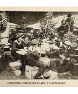 1914 WW1 Print Christmas On A Battleship Antique Military Period Collect... - $47.50