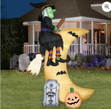Gemmy Halloween 7.5 ft Witch Over the Moon Airblown Inflatable NIB - $129.96