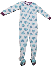 Owls Bird Footed Adult Fleece Pajamas 2XL One Piece Hearts Blue Footed XXL NEW - £25.31 GBP