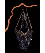 Vintage 80s Long Dangle Earrings Women Purple Sequin Tribal Boho Gypsy P... - £8.02 GBP