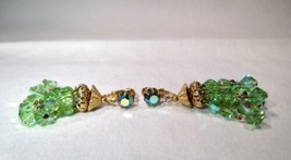 Vintage Dangle Crystal Green Rhinestone Filigree Aurora Borealis Earring... - £43.47 GBP