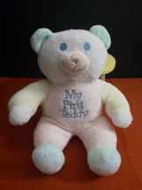 Vintage My First Teddy 11&quot; Dan Dee Pastel Color Block Terry Cloth Rattle Bear - £51.37 GBP