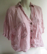 Zara Pink Linen Oversized Boxy Shirt Cropped Short Sleeve Blouse Womens Small - £14.93 GBP