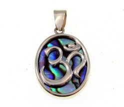 Solid 925 Sterling Silver Mother of Pearl or Abalone Shell Om Aum Pendant - £25.66 GBP