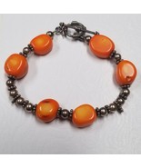 7.5&quot; Orange Sardonyx Nugget, Silver Bead, SS Wire Bracelet w/Toggle Clasp - £15.64 GBP