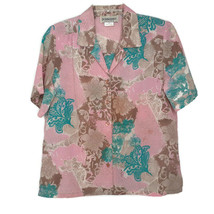 DonnKenny Womens Blouse Size PM Button Front Short Sleeve V-Neck Pink Floral - £12.68 GBP